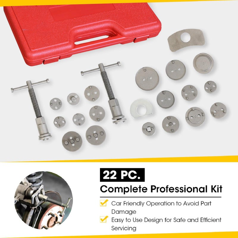 BIG RED Torin 22 PCS Brake Caliper Press Tool Kit  Disc Brake Piston Caliper Compressor Tool Set for Brake Pad Replacement Reset  Red  ATRHS-E3318BR - Image 2